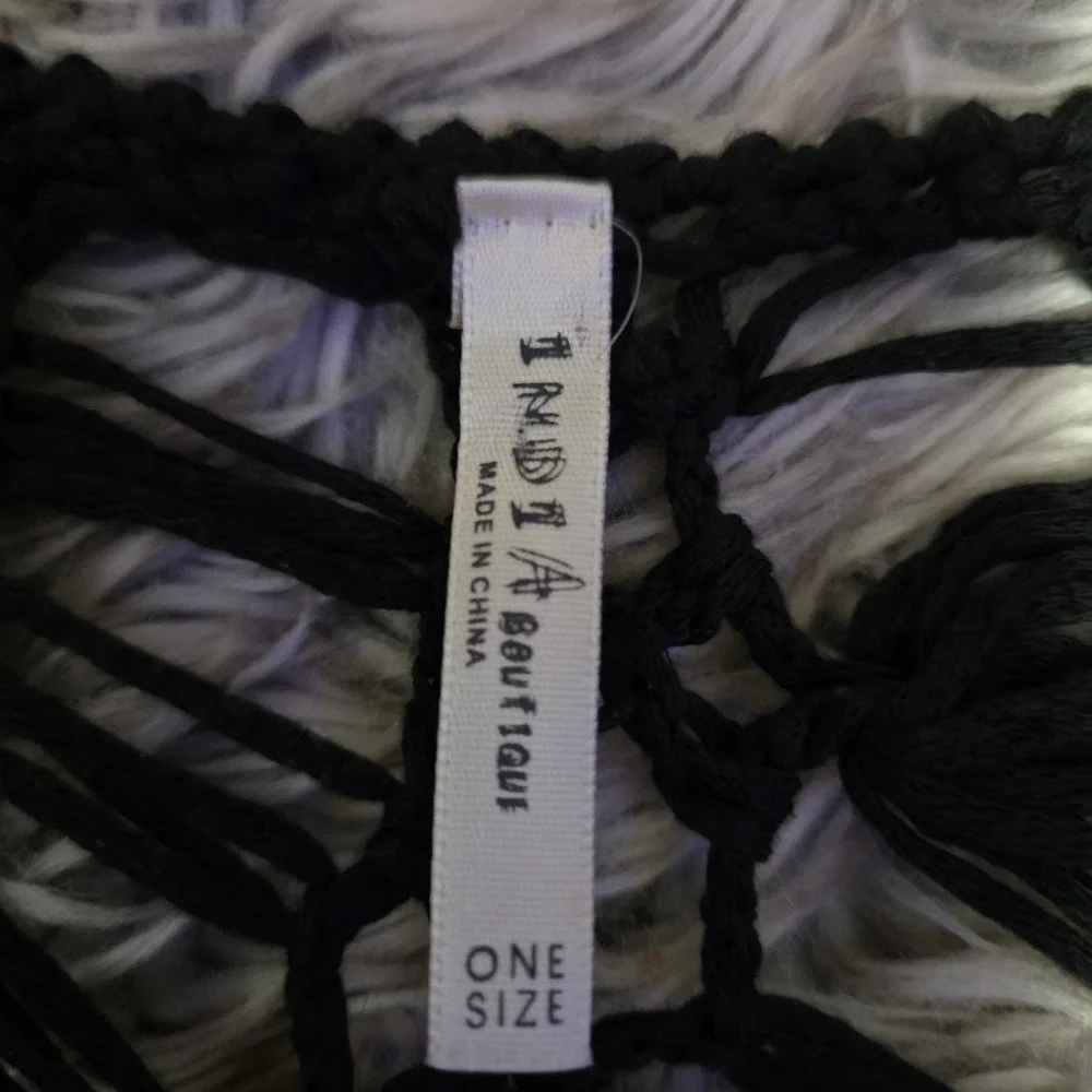 Black‎ Crochet Macrame Festival Vest Boho Witchy Beach Cover Up Top One Size